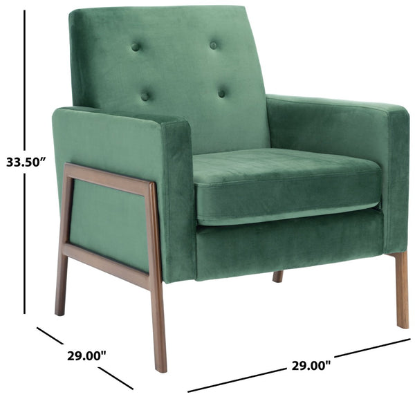 Safavieh Roald Sofa Accent Chair - Elegant Mid-Century Design With Glamorous Upholstery For Any Space Malachite Green Velvet/Antique Coffee ACH6209B