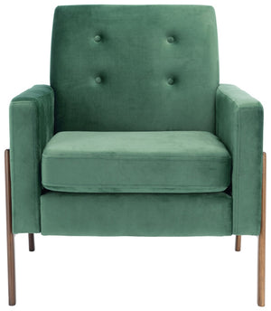 Safavieh Roald Sofa Accent Chair - Elegant Mid-Century Design With Glamorous Upholstery For Any Space Malachite Green Velvet/Antique Coffee ACH6209B