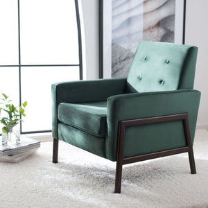 Safavieh Roald Sofa Accent Chair - Elegant Mid-Century Design With Glamorous Upholstery For Any Space Malachite Green Velvet/Antique Coffee ACH6209B