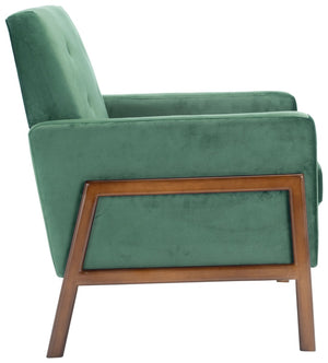 Safavieh Roald Sofa Accent Chair - Elegant Mid-Century Design With Glamorous Upholstery For Any Space Malachite Green Velvet/Antique Coffee ACH6209B