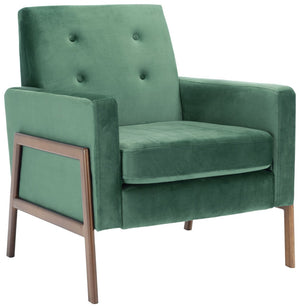 Safavieh Roald Sofa Accent Chair - Elegant Mid-Century Design With Glamorous Upholstery For Any Space Malachite Green Velvet/Antique Coffee ACH6209B