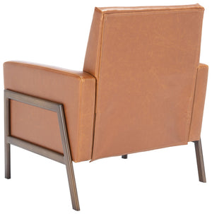 Safavieh Roald Sofa Accent Chair - Elegant Mid-Century Design With Glamorous Upholstery For Any Space Light Brown Pu/Antique Coffee ACH6209C