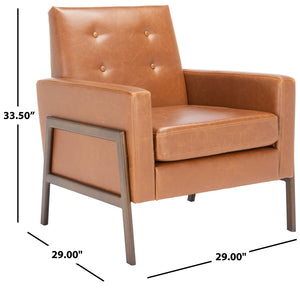 Safavieh Roald Sofa Accent Chair - Elegant Mid-Century Design With Glamorous Upholstery For Any Space Light Brown Pu/Antique Coffee ACH6209C