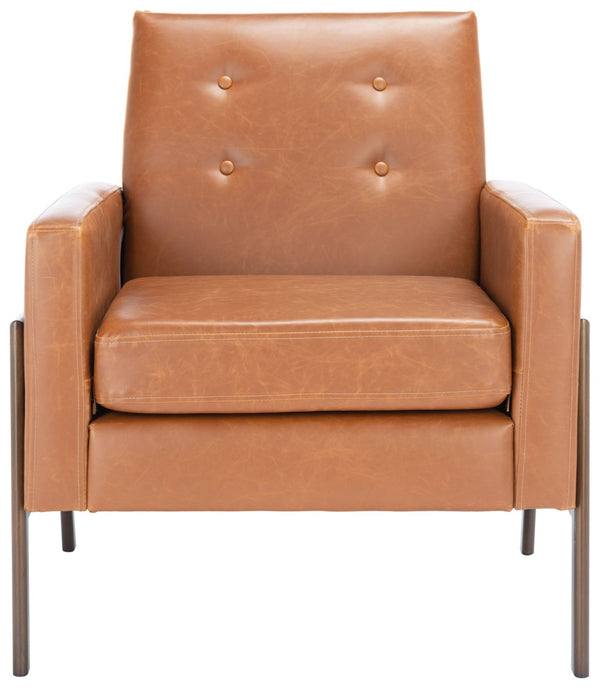 Safavieh Roald Sofa Accent Chair - Elegant Mid-Century Design With Glamorous Upholstery For Any Space Light Brown Pu/Antique Coffee ACH6209C