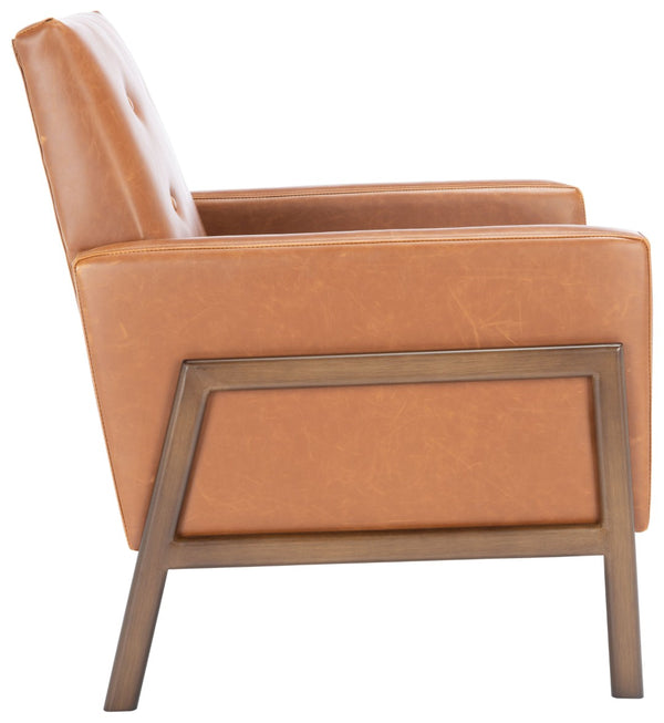 Safavieh Roald Sofa Accent Chair - Elegant Mid-Century Design With Glamorous Upholstery For Any Space Light Brown Pu/Antique Coffee ACH6209C