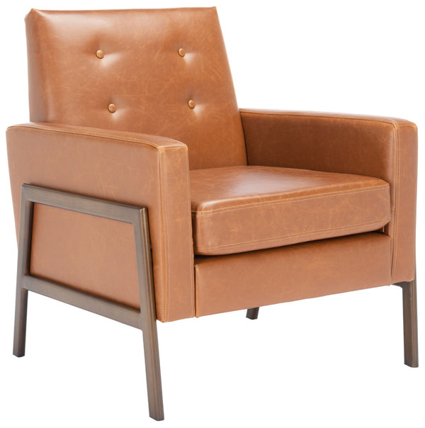 Safavieh Roald Sofa Accent Chair - Elegant Mid-Century Design With Glamorous Upholstery For Any Space Light Brown Pu/Antique Coffee ACH6209C