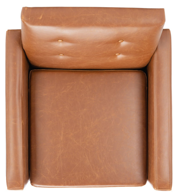 Safavieh Roald Sofa Accent Chair - Elegant Mid-Century Design With Glamorous Upholstery For Any Space Light Brown Pu/Antique Coffee ACH6209C