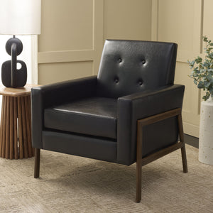 Safavieh Roald Sofa Accent Chair – Elegant Black & Antique Coffee Design For Stylish Home Comfort & Decor Black ,Antique Coffee Wood ,Pu ,Foam ,Iron Ach6209d