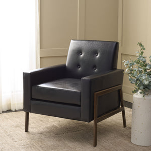 Safavieh Roald Sofa Accent Chair – Elegant Black & Antique Coffee Design For Stylish Home Comfort & Decor Black ,Antique Coffee Wood ,Pu ,Foam ,Iron Ach6209d