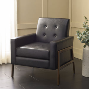 Safavieh Roald Sofa Accent Chair – Elegant Black & Antique Coffee Design For Stylish Home Comfort & Decor Black ,Antique Coffee Wood ,Pu ,Foam ,Iron Ach6209d