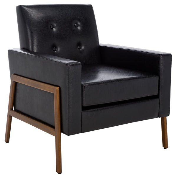 Safavieh Roald Sofa Accent Chair – Elegant Black & Antique Coffee Design For Stylish Home Comfort & Decor Black ,Antique Coffee Wood ,Pu ,Foam ,Iron Ach6209d