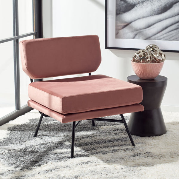 Safavieh Kermit Chic Mid-Century Accent Chair - Plush Seating For Stylish Living Rooms And Cozy Nooks Dusty Rose Velvet/Matte Black ACH6210A