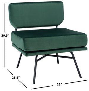 Safavieh Kermit Chic Mid-Century Accent Chair - Plush Seating For Stylish Living Rooms And Cozy Nooks Malachite Green Velvet/Matte Black ACH6210B