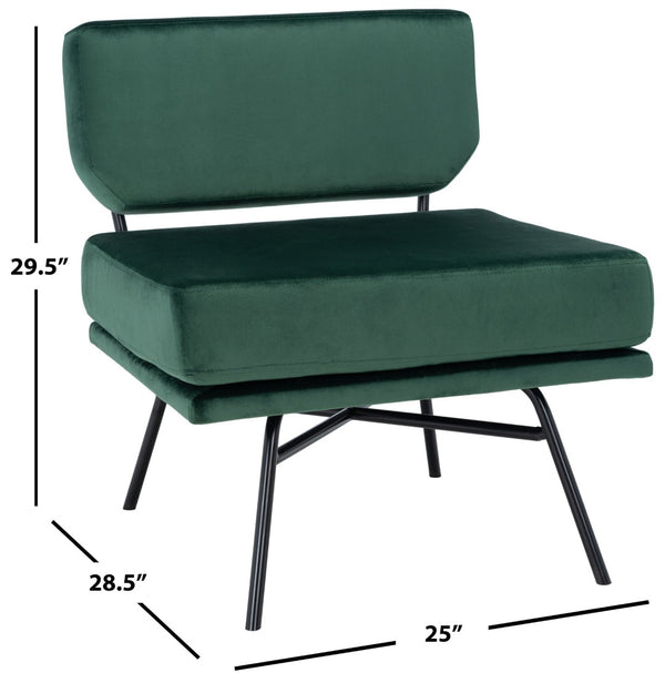Safavieh Kermit Chic Mid-Century Accent Chair - Plush Seating For Stylish Living Rooms And Cozy Nooks Malachite Green Velvet/Matte Black ACH6210B
