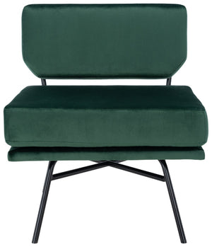 Safavieh Kermit Chic Mid-Century Accent Chair - Plush Seating For Stylish Living Rooms And Cozy Nooks Malachite Green Velvet/Matte Black ACH6210B