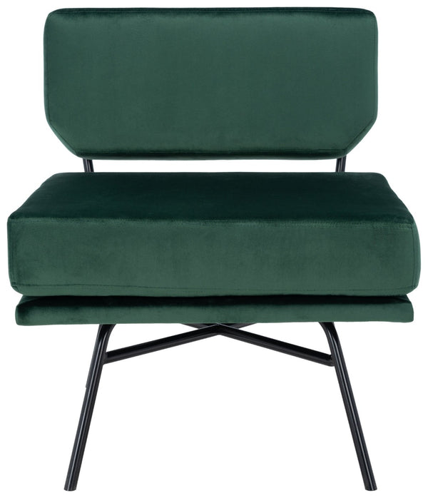 Safavieh Kermit Chic Mid-Century Accent Chair - Plush Seating For Stylish Living Rooms And Cozy Nooks Malachite Green Velvet/Matte Black ACH6210B