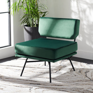 Safavieh Kermit Chic Mid-Century Accent Chair - Plush Seating For Stylish Living Rooms And Cozy Nooks Malachite Green Velvet/Matte Black ACH6210B