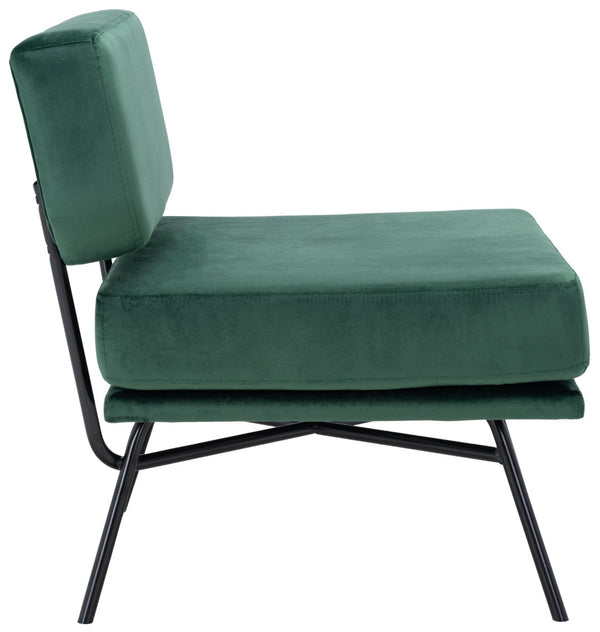Safavieh Kermit Chic Mid-Century Accent Chair - Plush Seating For Stylish Living Rooms And Cozy Nooks Malachite Green Velvet/Matte Black ACH6210B