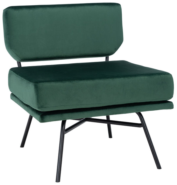 Safavieh Kermit Chic Mid-Century Accent Chair - Plush Seating For Stylish Living Rooms And Cozy Nooks Malachite Green Velvet/Matte Black ACH6210B