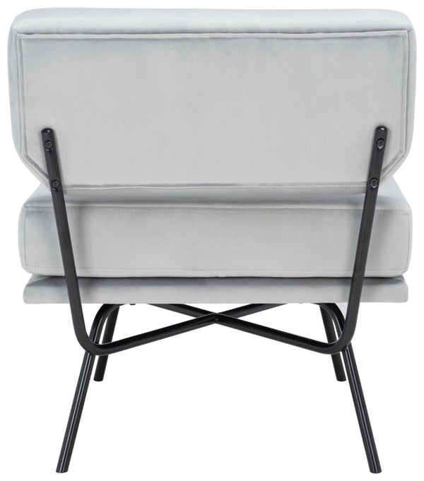 Safavieh Kermit Chic Mid-Century Accent Chair - Plush Seating For Stylish Living Rooms And Cozy Nooks Grey Velvet/Matte Black ACH6210C