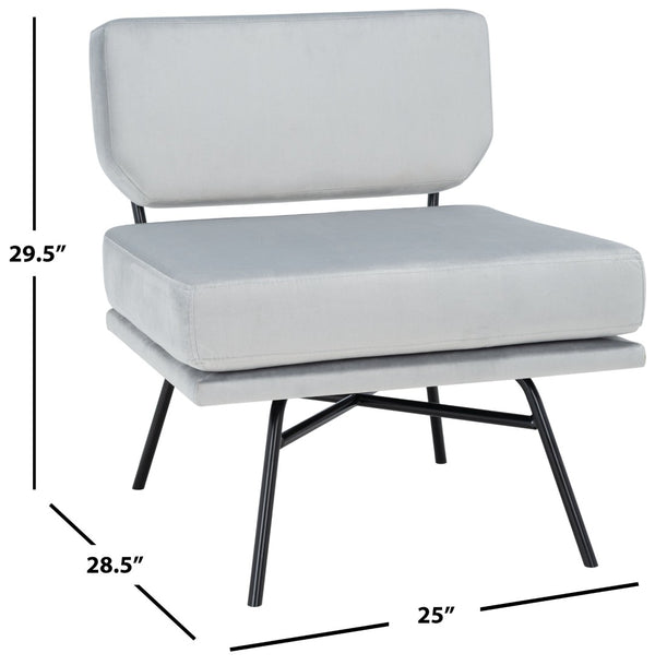 Safavieh Kermit Chic Mid-Century Accent Chair - Plush Seating For Stylish Living Rooms And Cozy Nooks Grey Velvet/Matte Black ACH6210C