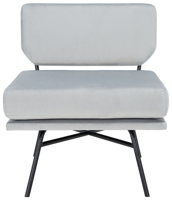 Safavieh Kermit Chic Mid-Century Accent Chair - Plush Seating For Stylish Living Rooms And Cozy Nooks Grey Velvet/Matte Black ACH6210C