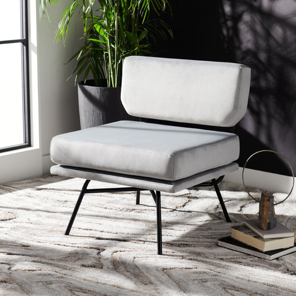 Safavieh Kermit Chic Mid-Century Accent Chair - Plush Seating For Stylish Living Rooms And Cozy Nooks Grey Velvet/Matte Black ACH6210C