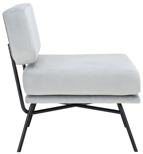 Safavieh Kermit Chic Mid-Century Accent Chair - Plush Seating For Stylish Living Rooms And Cozy Nooks Grey Velvet/Matte Black ACH6210C