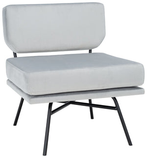 Safavieh Kermit Chic Mid-Century Accent Chair - Plush Seating For Stylish Living Rooms And Cozy Nooks Grey Velvet/Matte Black ACH6210C