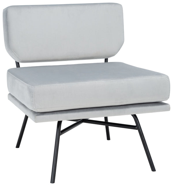 Safavieh Kermit Chic Mid-Century Accent Chair - Plush Seating For Stylish Living Rooms And Cozy Nooks Grey Velvet/Matte Black ACH6210C