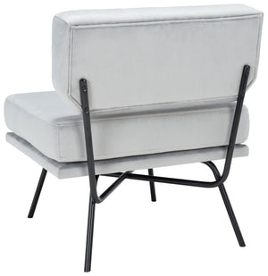 Safavieh Kermit Chic Mid-Century Accent Chair - Plush Seating For Stylish Living Rooms And Cozy Nooks Grey Velvet/Matte Black ACH6210C