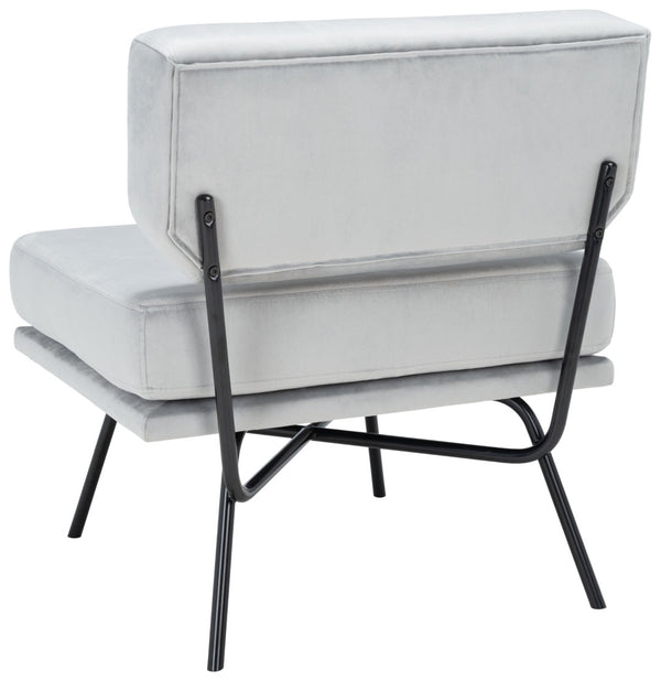Safavieh Kermit Chic Mid-Century Accent Chair - Plush Seating For Stylish Living Rooms And Cozy Nooks Grey Velvet/Matte Black ACH6210C