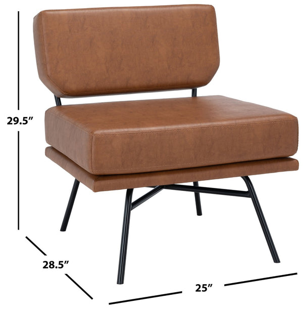 Safavieh Kermit Mid-Century Accent Chair In Cognac Vegan Leather - Stylish, Durable & Perfect For Any Space ACH6210D