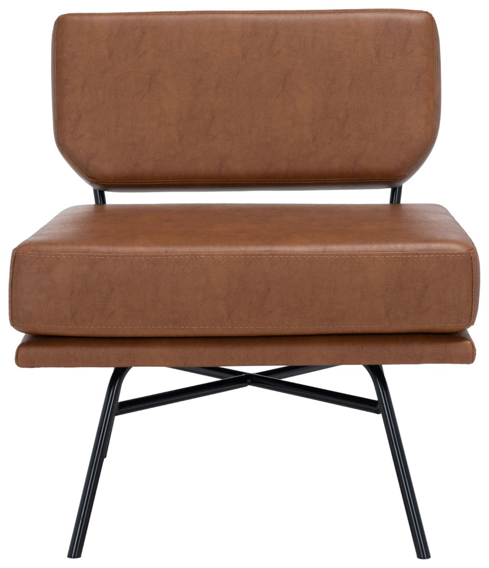 Safavieh Kermit Mid-Century Accent Chair In Cognac Vegan Leather - Stylish, Durable & Perfect For Any Space ACH6210D