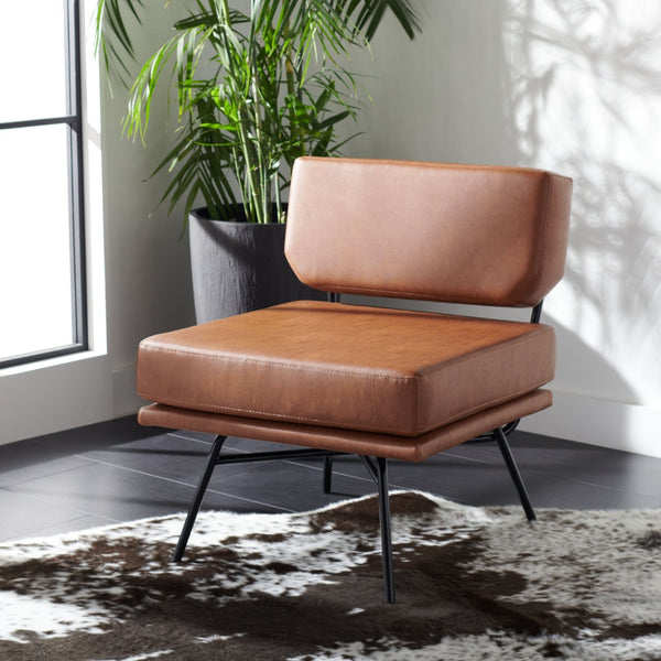 Safavieh Kermit Mid-Century Accent Chair In Cognac Vegan Leather - Stylish, Durable & Perfect For Any Space ACH6210D