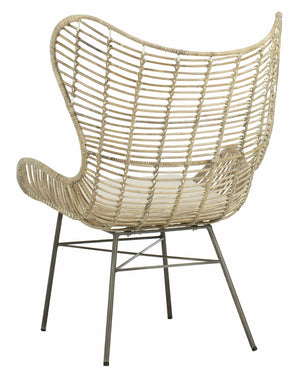 Safavieh Malia Coastal Rattan Wingback Armchair - Elegant White Wash Design With Plush Cushion Comfort ACH6500A