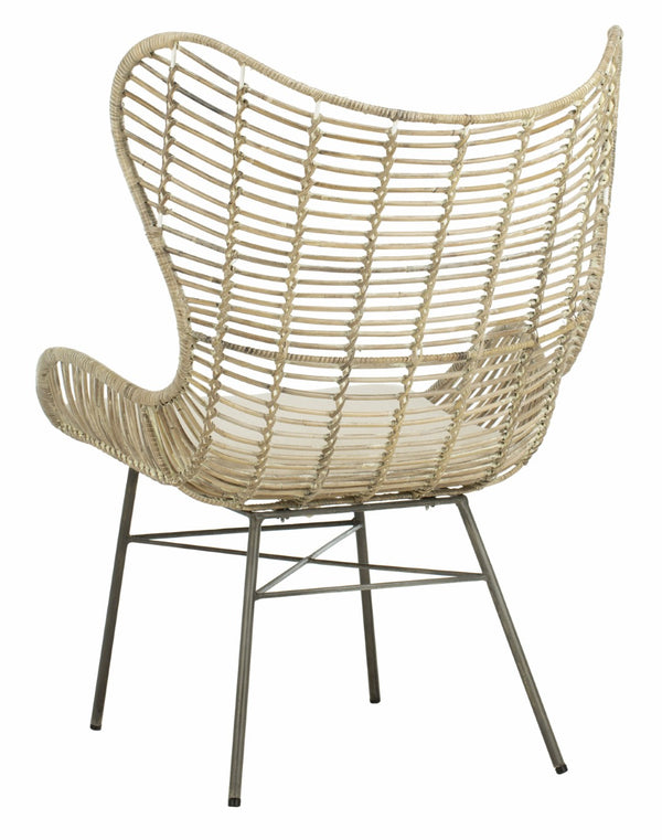 Safavieh Malia Coastal Rattan Wingback Armchair - Elegant White Wash Design With Plush Cushion Comfort ACH6500A