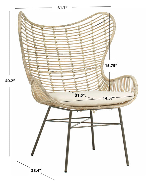 Safavieh Malia Coastal Rattan Wingback Armchair - Elegant White Wash Design With Plush Cushion Comfort ACH6500A