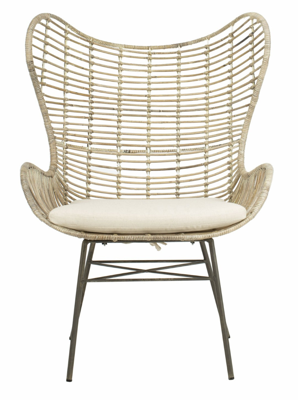 Safavieh Malia Coastal Rattan Wingback Armchair - Elegant White Wash Design With Plush Cushion Comfort ACH6500A