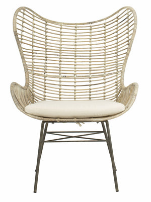 Safavieh Malia Coastal Rattan Wingback Armchair - Elegant White Wash Design With Plush Cushion Comfort ACH6500A