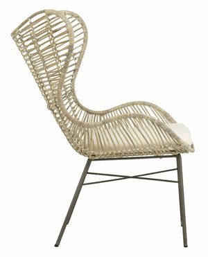 Safavieh Malia Coastal Rattan Wingback Armchair - Elegant White Wash Design With Plush Cushion Comfort ACH6500A
