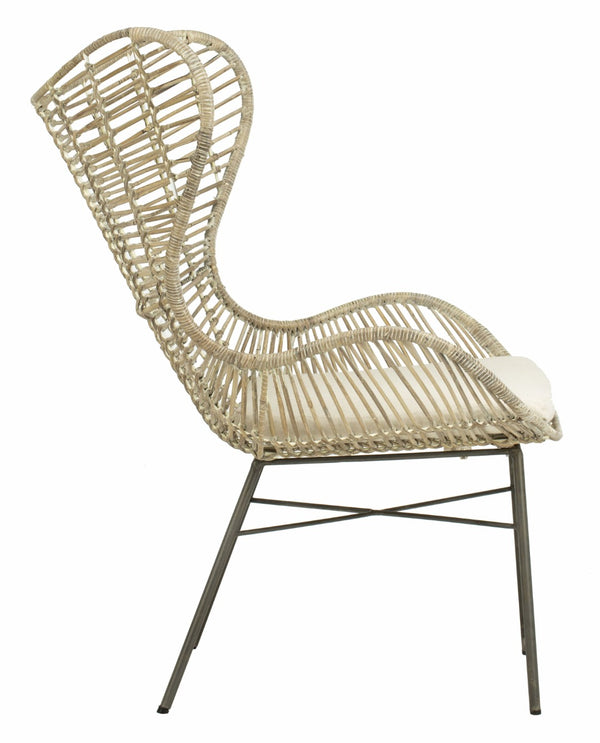 Safavieh Malia Coastal Rattan Wingback Armchair - Elegant White Wash Design With Plush Cushion Comfort ACH6500A