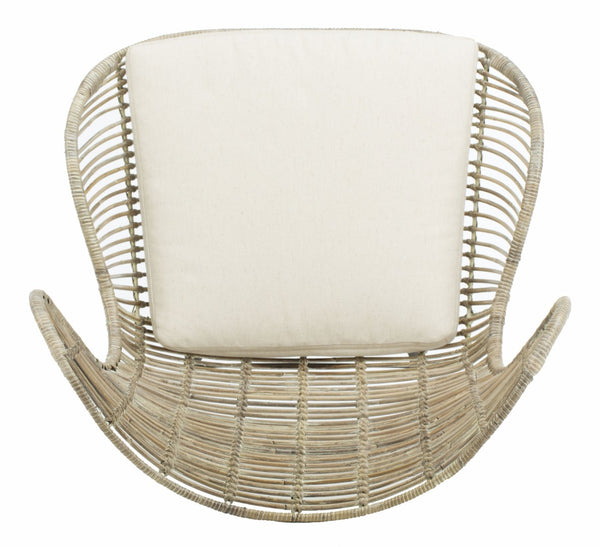 Safavieh Malia Coastal Rattan Wingback Armchair - Elegant White Wash Design With Plush Cushion Comfort ACH6500A