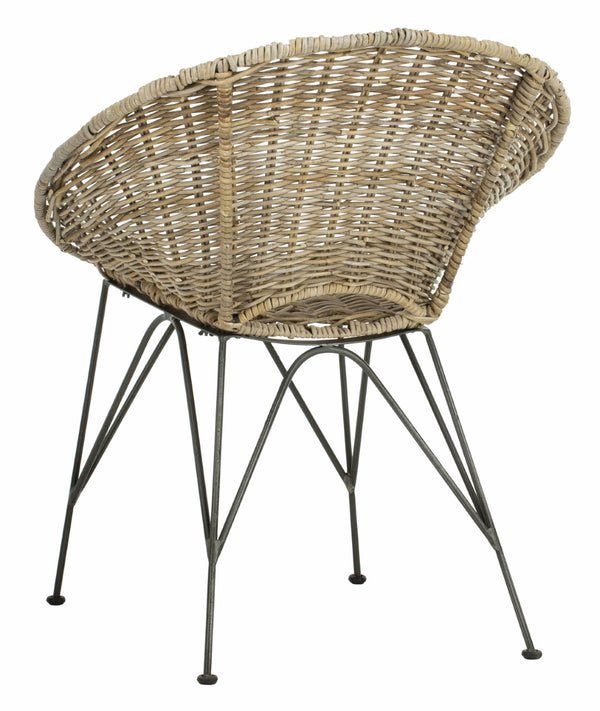 Safavieh Sierra Rattan Accent Chair - Modern Coastal Design With Ergonomic Comfort For Stylish Living Spaces Grey Wash/Dark Steel ACH6501A