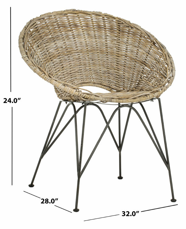 Safavieh Sierra Rattan Accent Chair - Modern Coastal Design With Ergonomic Comfort For Stylish Living Spaces Grey Wash/Dark Steel ACH6501A