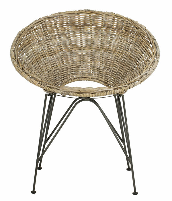 Safavieh Sierra Rattan Accent Chair - Modern Coastal Design With Ergonomic Comfort For Stylish Living Spaces Grey Wash/Dark Steel ACH6501A
