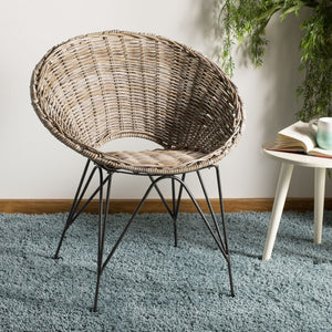 Safavieh Sierra Rattan Accent Chair - Modern Coastal Design With Ergonomic Comfort For Stylish Living Spaces Grey Wash/Dark Steel ACH6501A