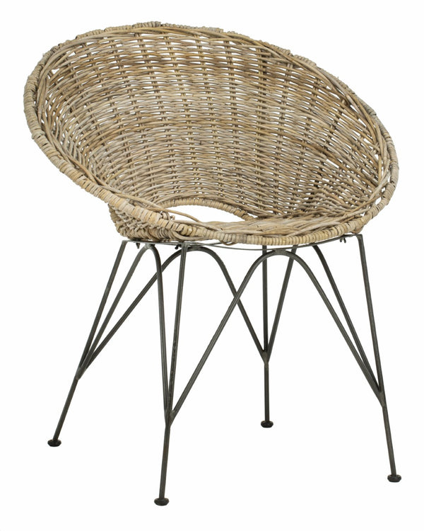 Safavieh Sierra Rattan Accent Chair - Modern Coastal Design With Ergonomic Comfort For Stylish Living Spaces Grey Wash/Dark Steel ACH6501A
