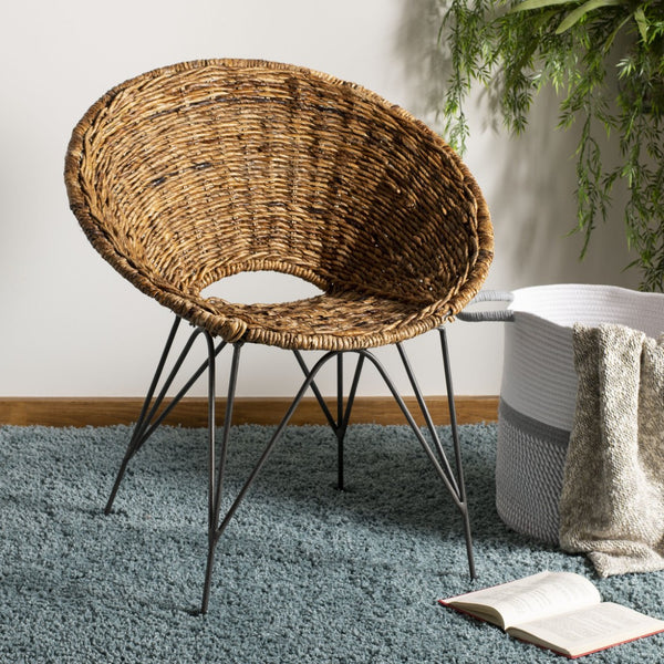 Safavieh Sierra Rattan Accent Chair - Modern Coastal Design With Ergonomic Comfort For Stylish Living Spaces Natural/Dark Steel ACH6501B
