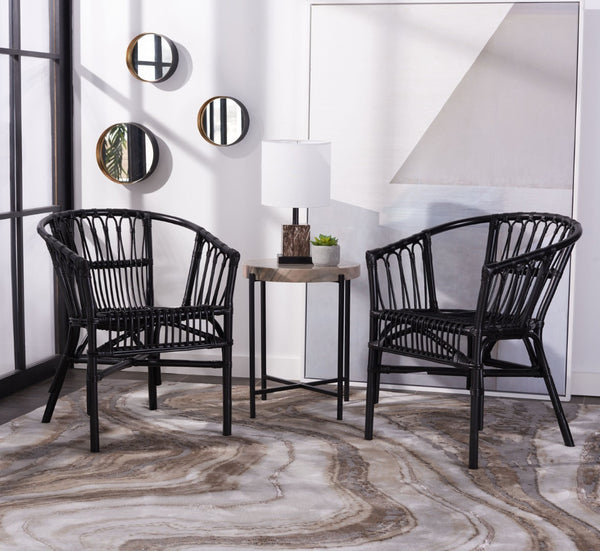 Safavieh ADRIANA RATTAN ACCENT CHAIR - Chic Modern Design with Sculptural Silhouette for Stylish Interiors Black ACH6505A-SET2